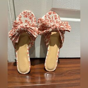 JustFab Red Floral Bow Slide Sandals Size 9